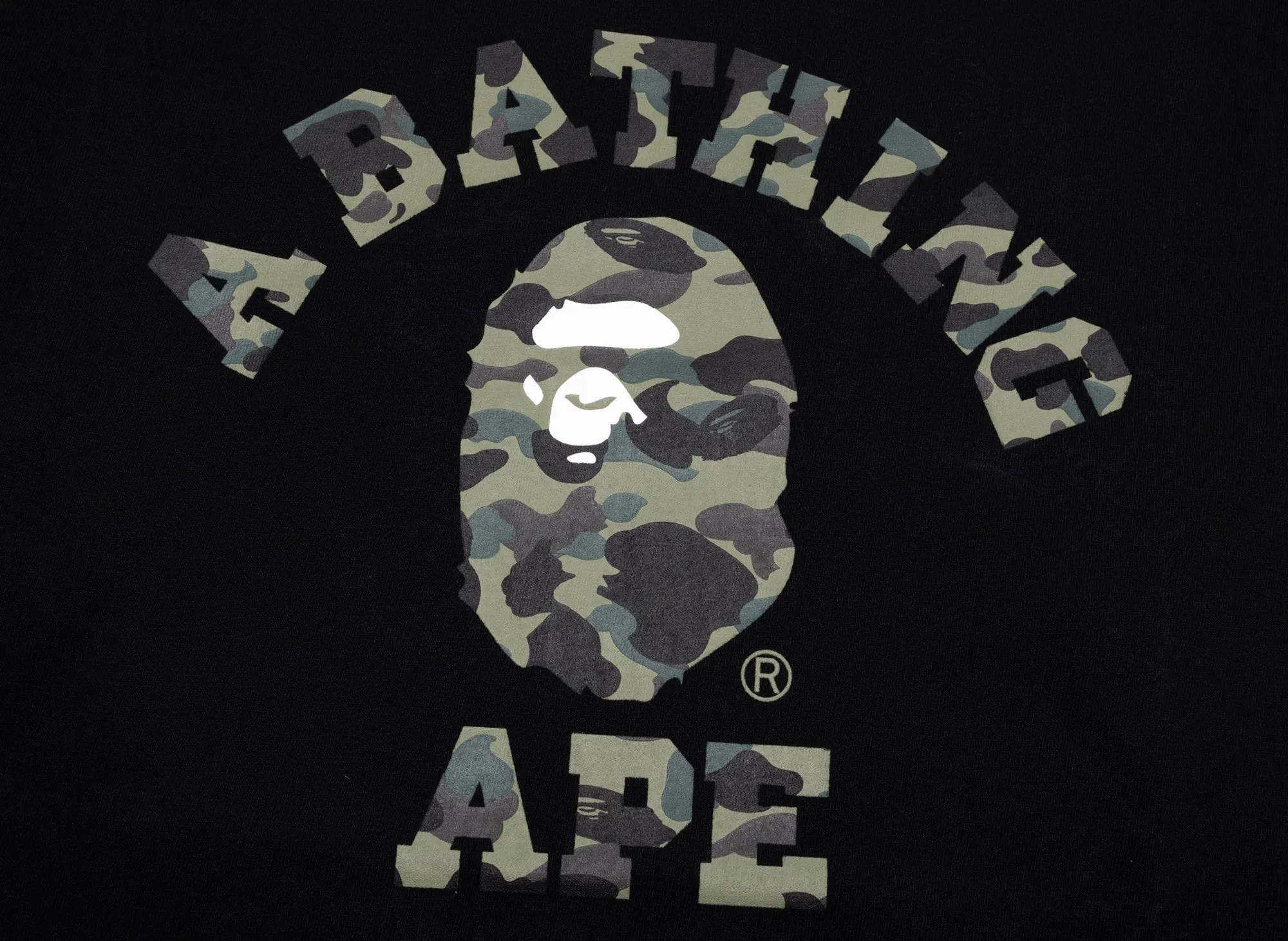 A Bathing Ape 1st Camo Camo College L/S Tee in Black xld