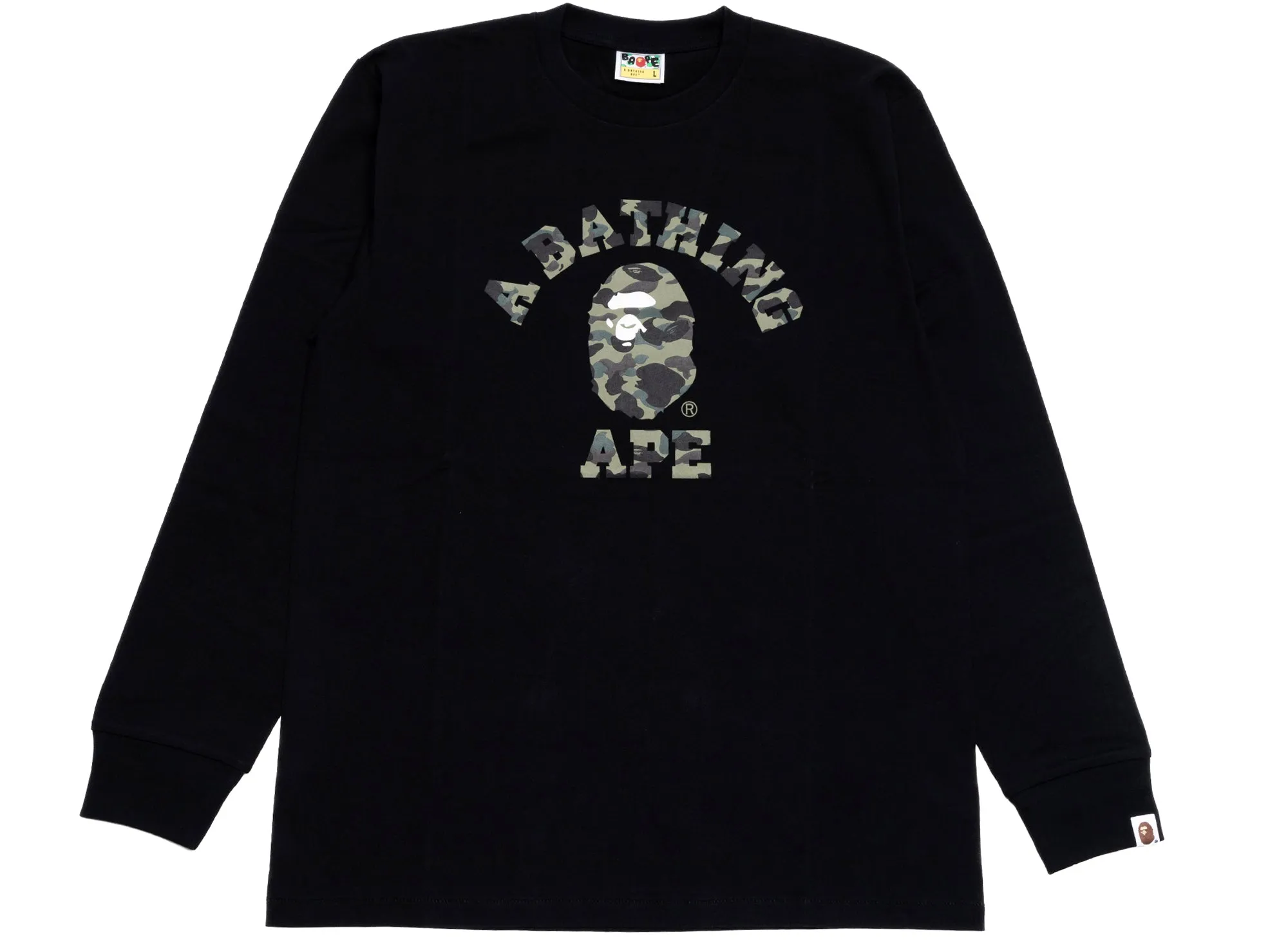 A Bathing Ape 1st Camo Camo College L/S Tee in Black xld