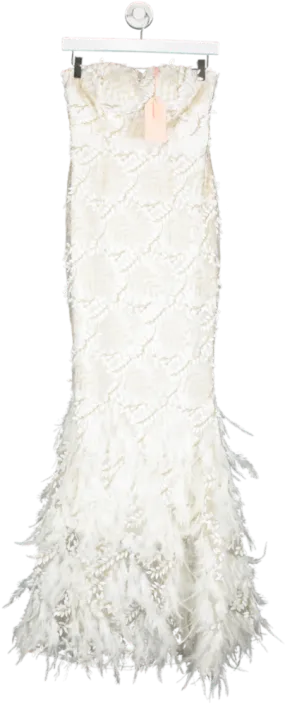 ALB Anne Louise White Amelia Feather Trimmed Dress UK S