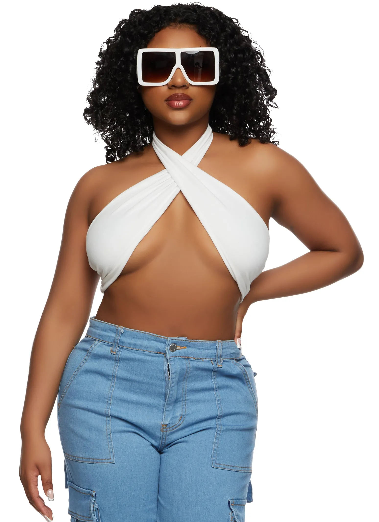 Almost Famous Cross Halter Neck Crop Top