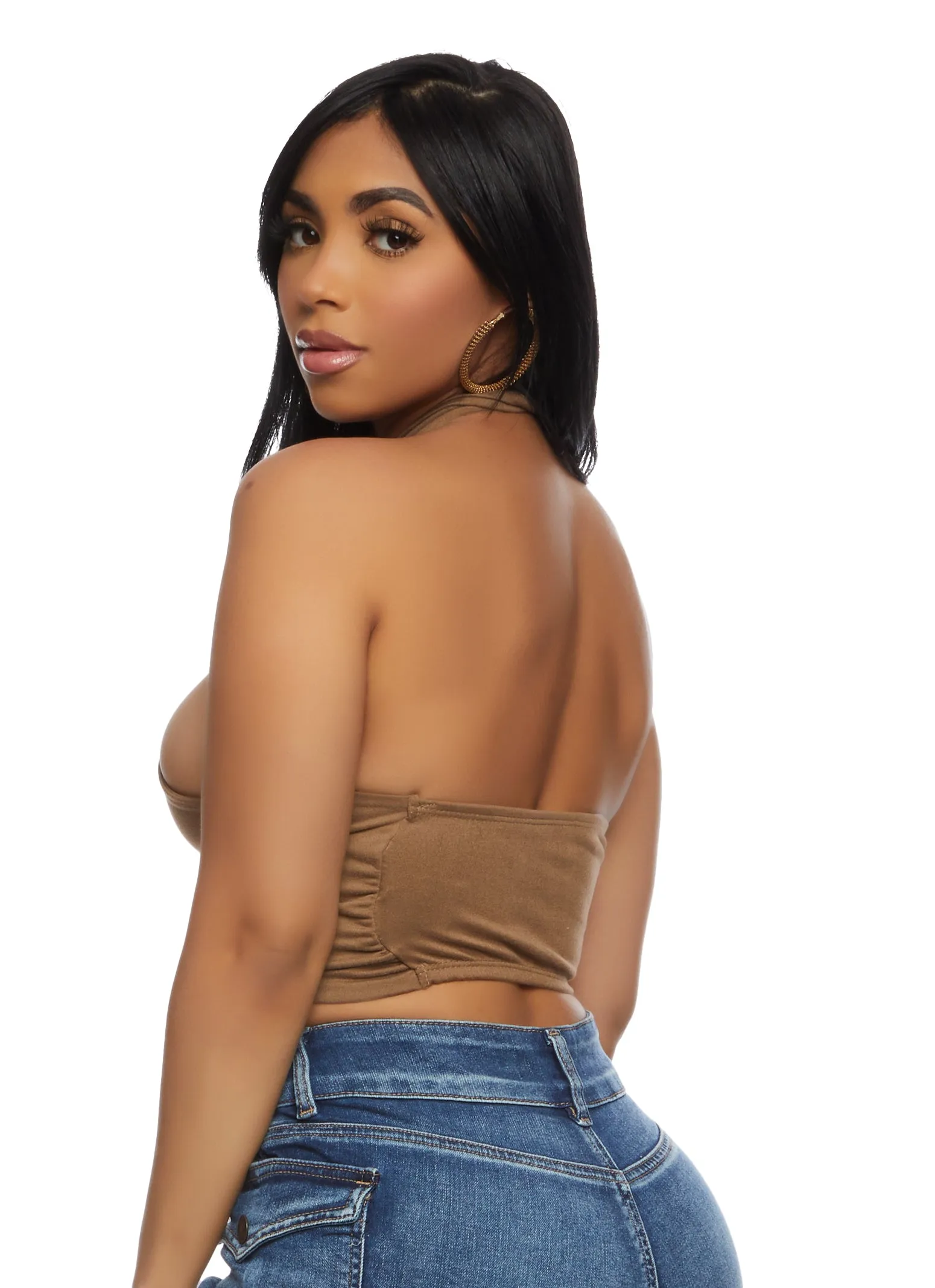 Almost Famous Cross Halter Neck Crop Top