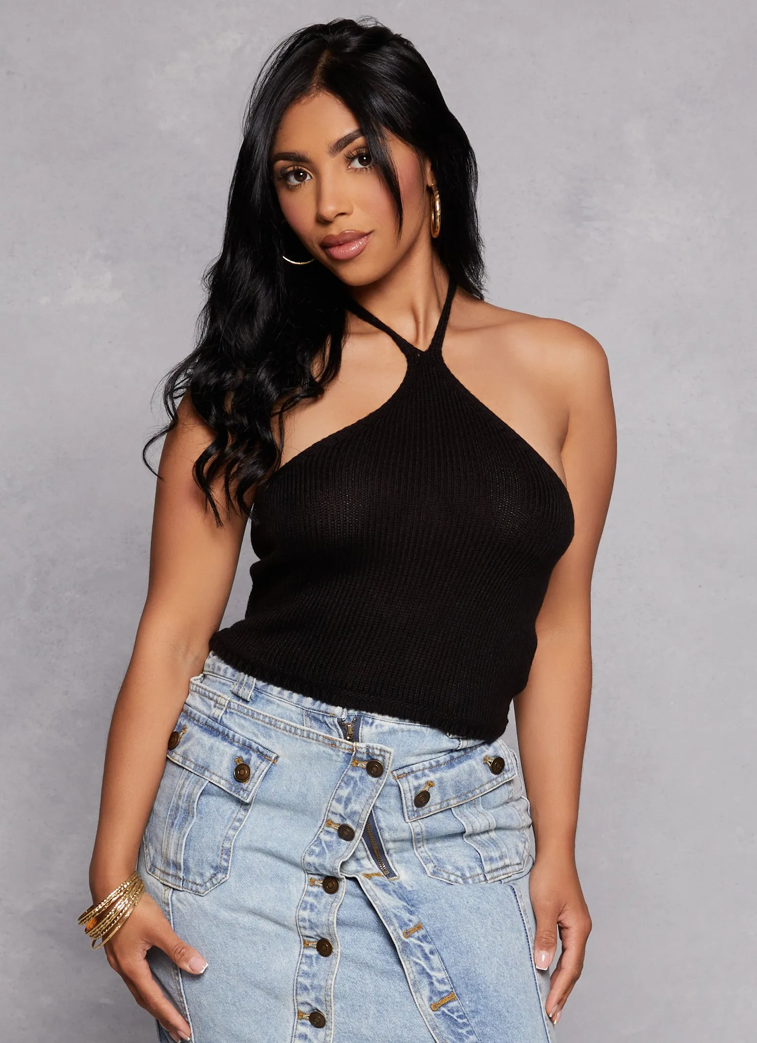 Almost Famous Distressed Knit Halter Top