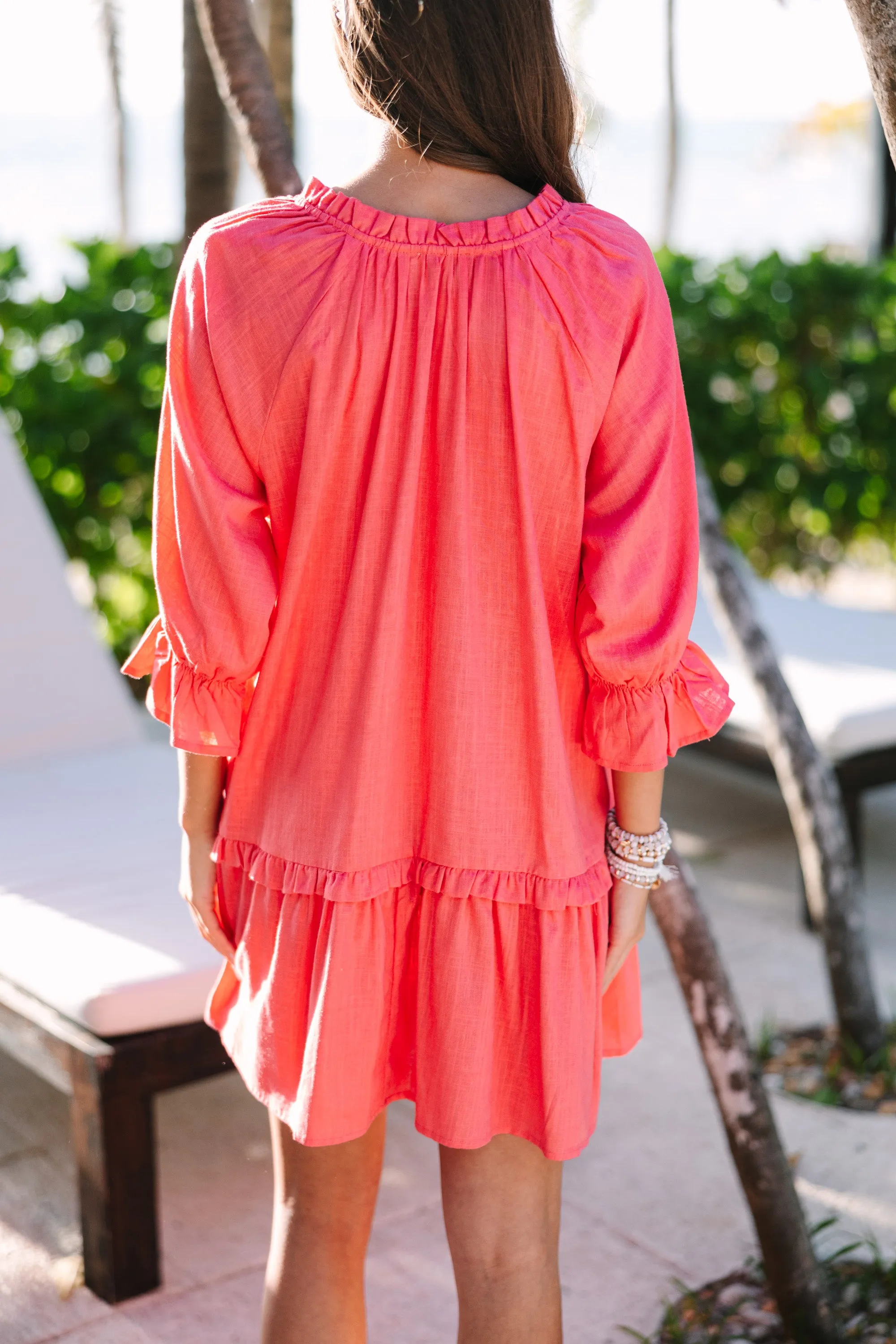 Always In The Lead Coral Orange Linen Dress