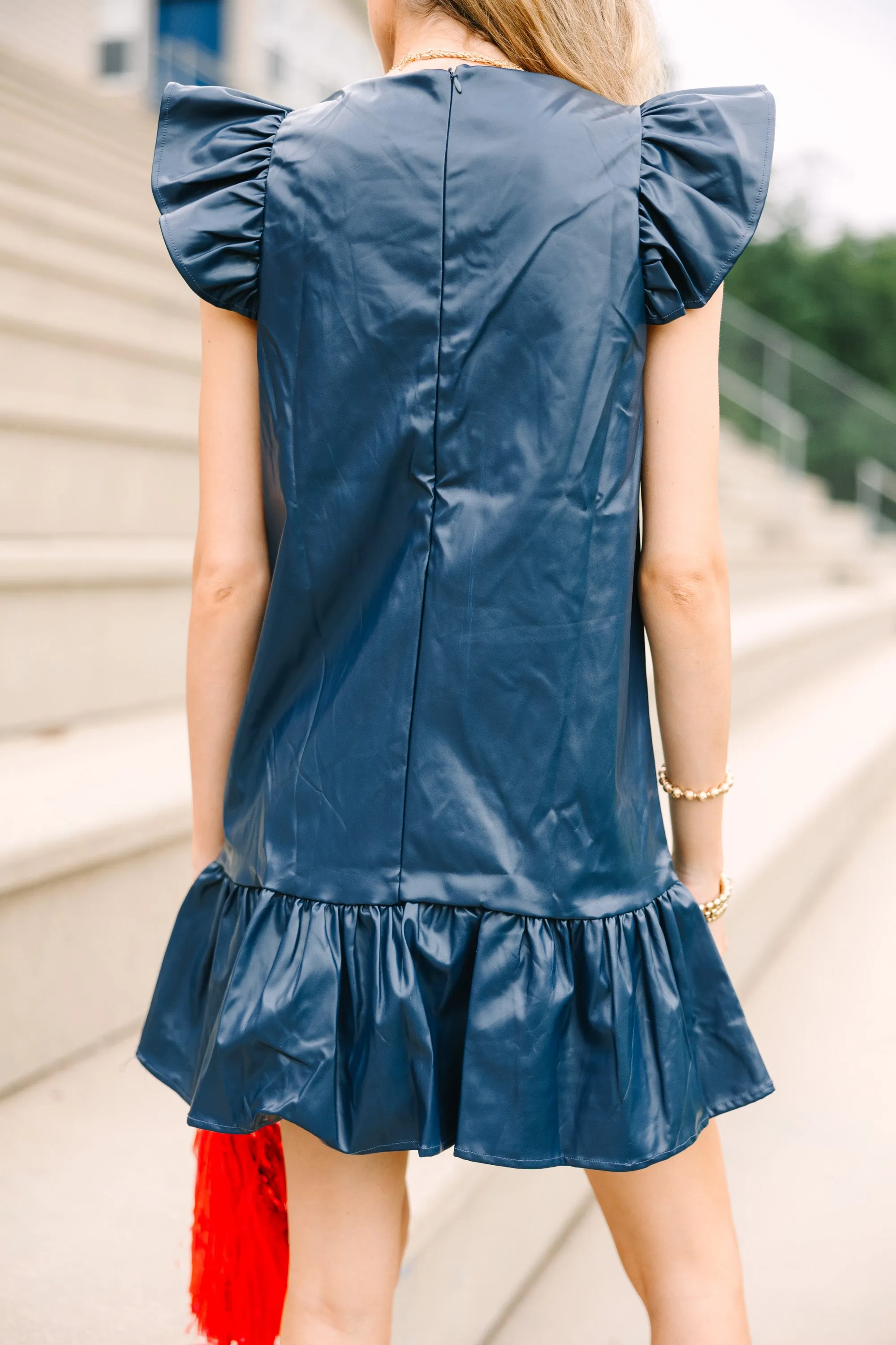 Always Ready Navy Blue Faux Leather Dress