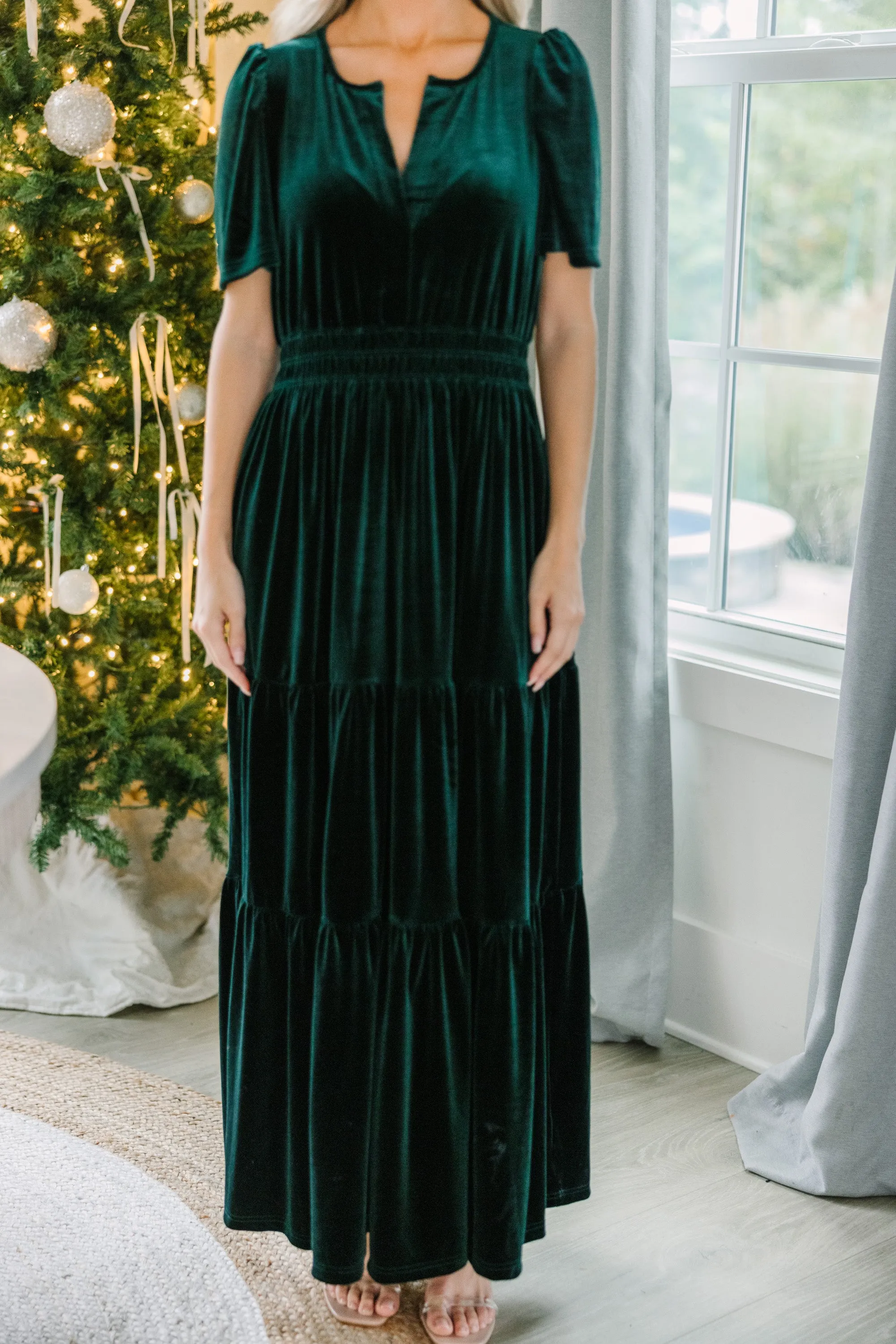 Always Turn To You Emerald Green Velvet Maxi Dress