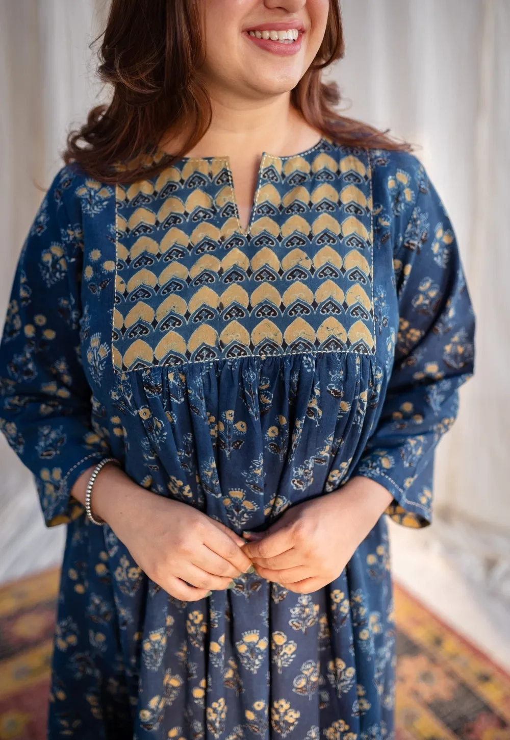 Amaira Ajrakh Cotton Hand Embroidered Kurta