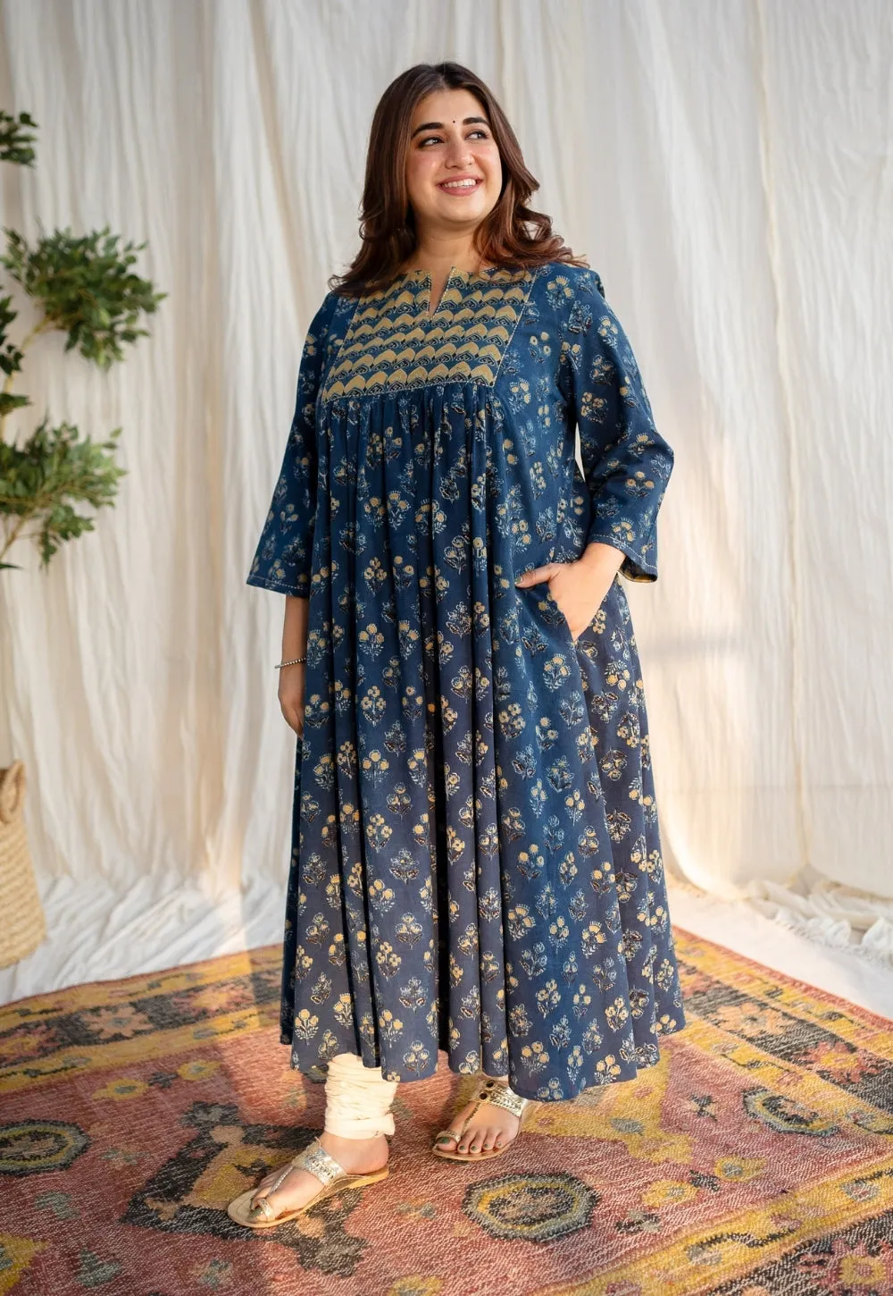 Amaira Ajrakh Cotton Hand Embroidered Kurta