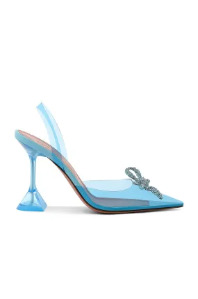 Amina Muaddi Rosie Glass Shoes, Aqua Blue & Aqua Crystal Bow