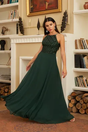 Angelino emerald stamp sequined long evening dress dress