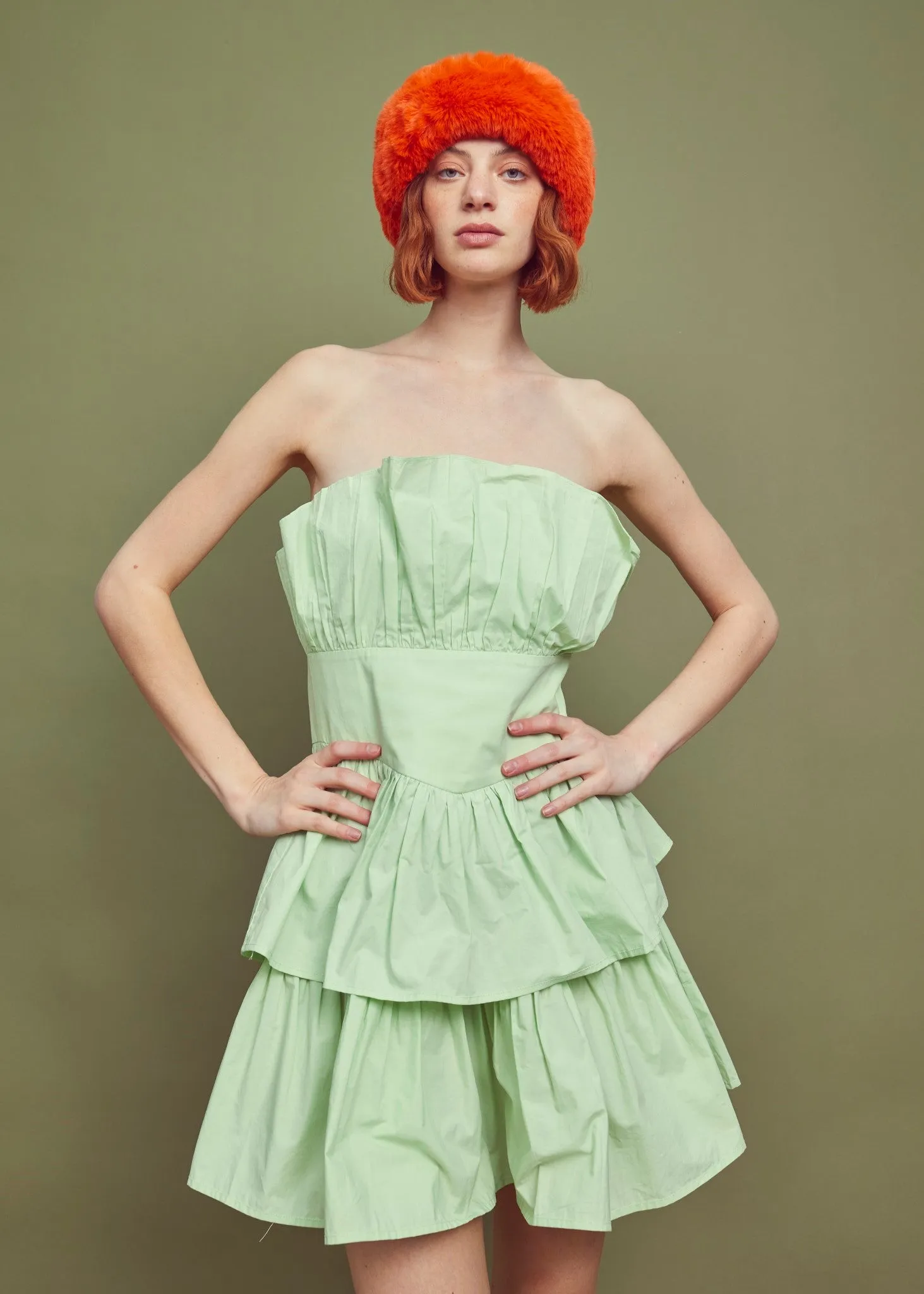 Apple Green Bandeau Ruffle Mini-dress