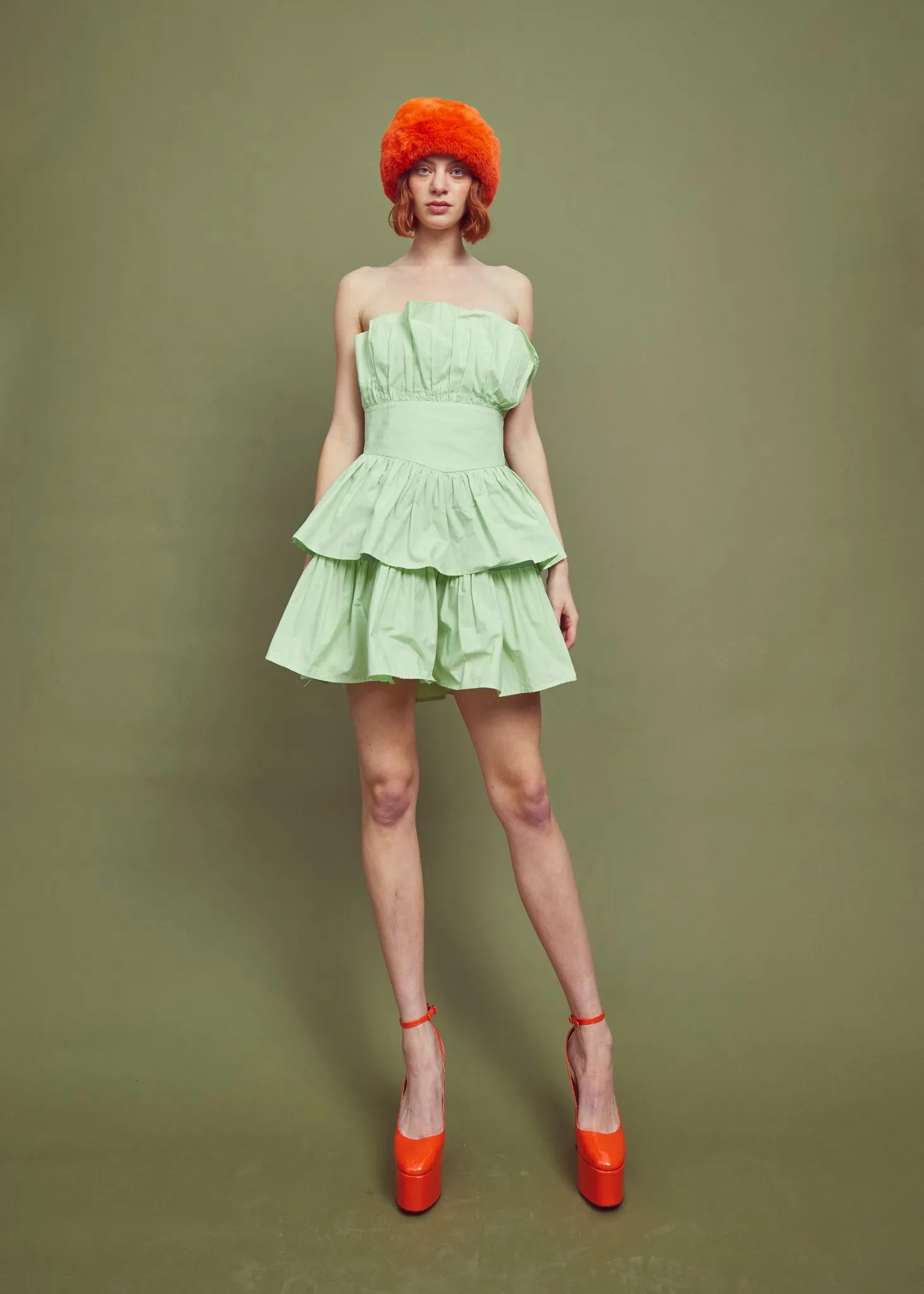 Apple Green Bandeau Ruffle Mini-dress