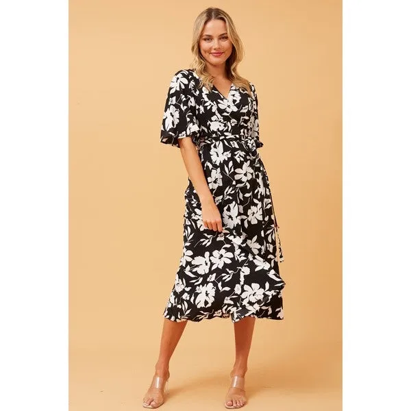 AVALON FLORAL MIDI WRAP DRESS