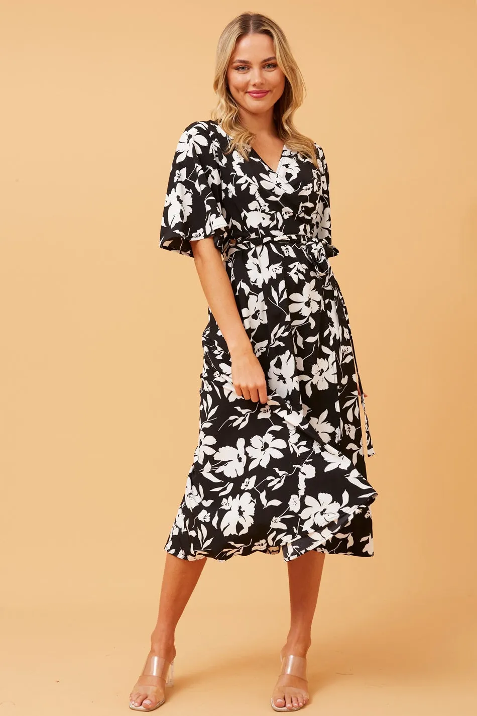 AVALON FLORAL MIDI WRAP DRESS