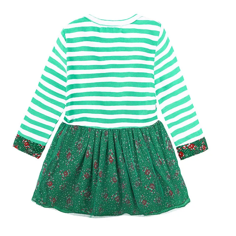 Baby Kid Girls Striped Cartoon Christmas Dresses Wholesale 23101503