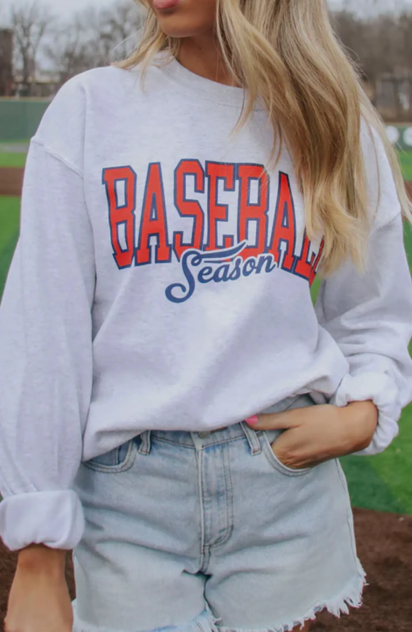 Baseball Season Grey Graphic Sweatshirt