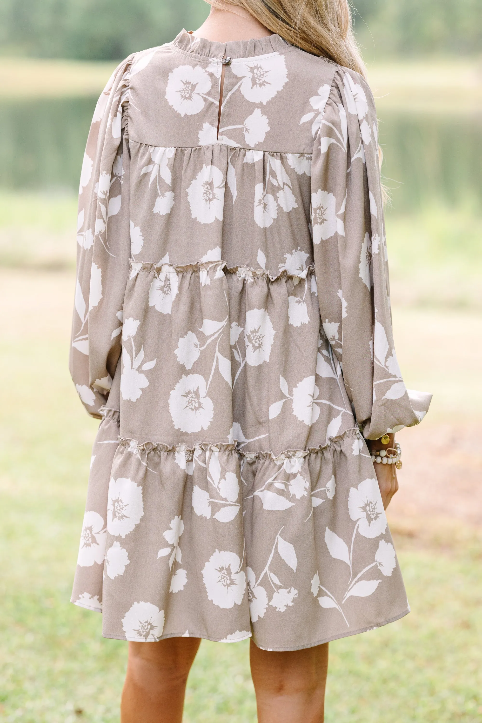 Be Your Best Taupe Brown Floral Babydoll Dress