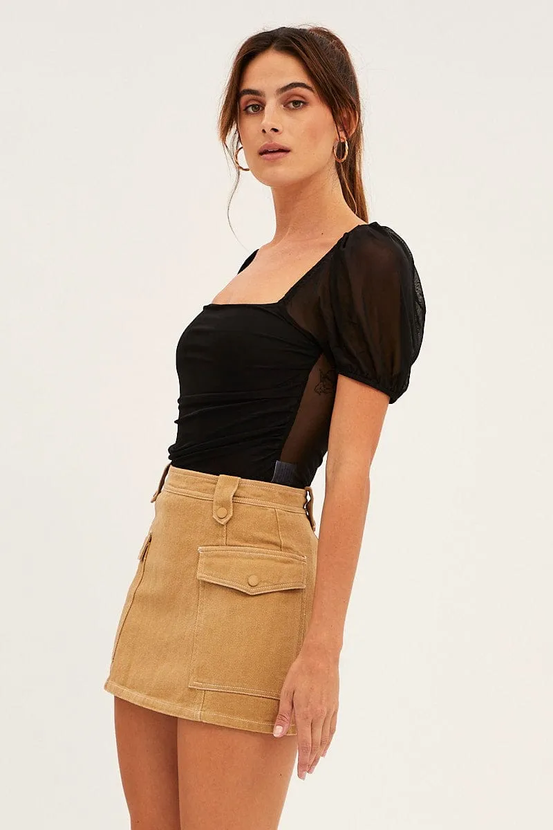 Beige Cargo Skirt Mini High Rise