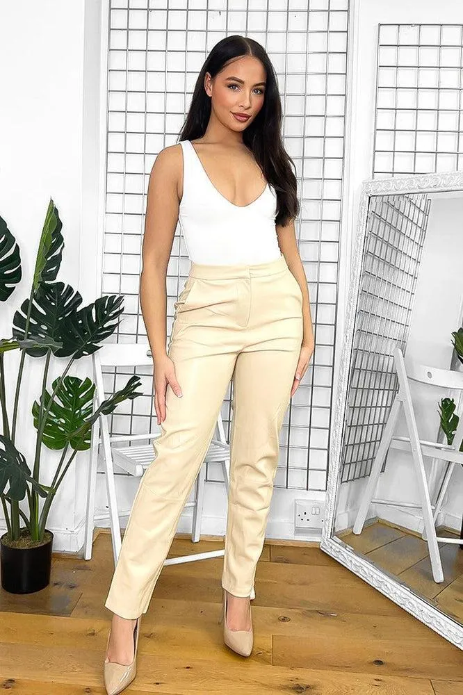 Beige Faux Leather Smart Trousers