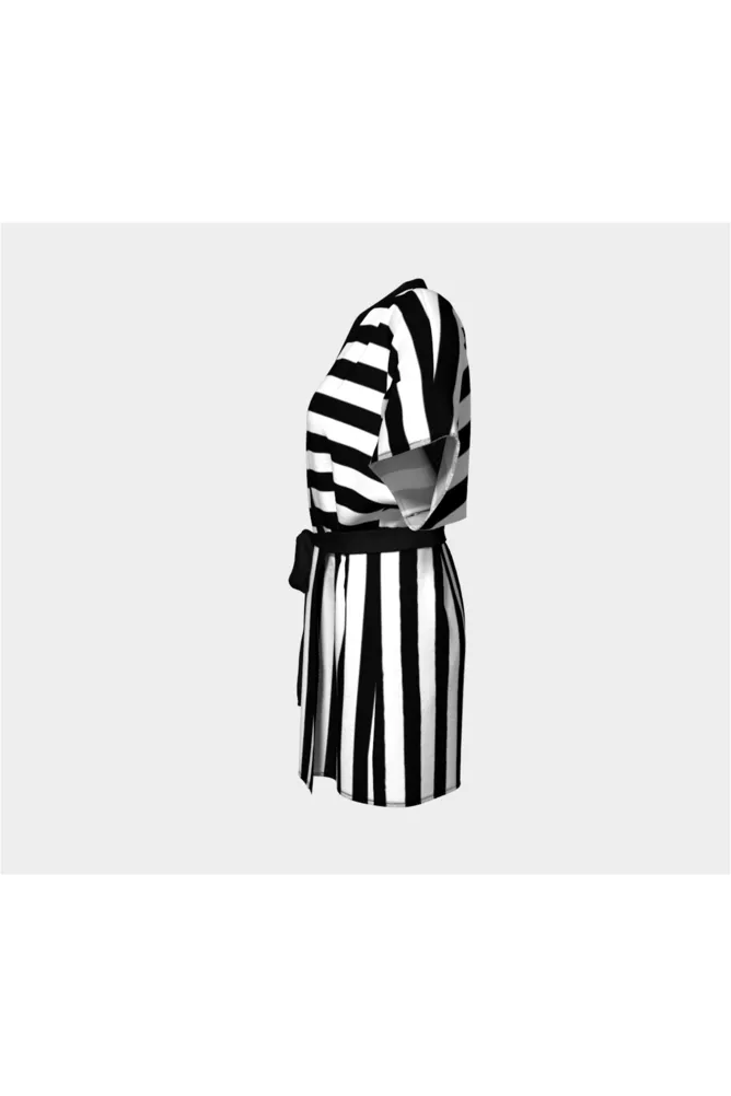 Black & White Striped Kimono Robe