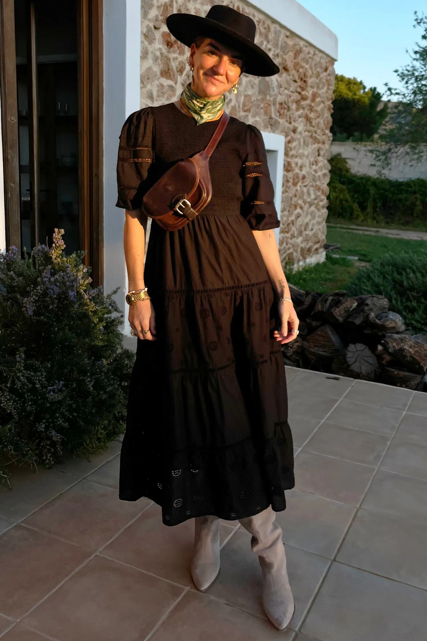 Black Broderie Smock Dress