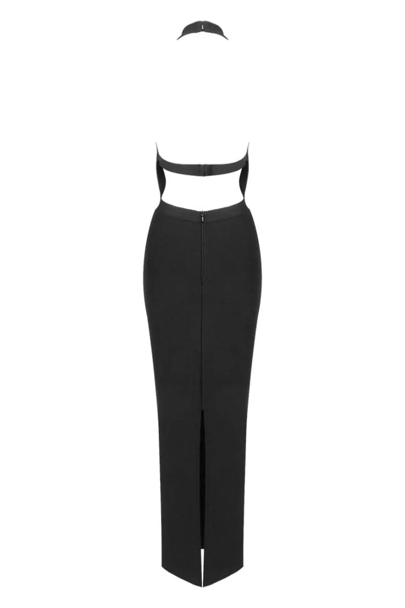 BLACK DEEP V-NECK MAXI DRESS