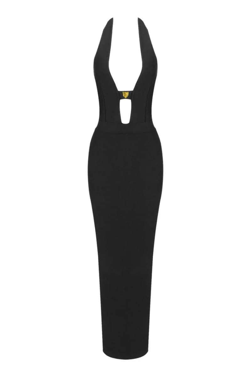 BLACK DEEP V-NECK MAXI DRESS