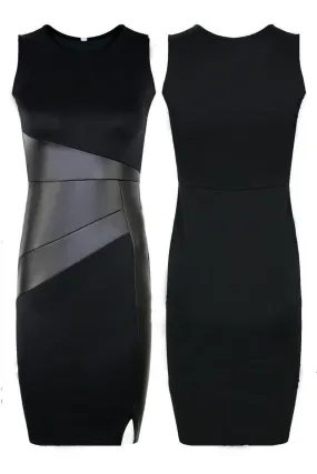 Black Faux Leather-Accent Sheath Dress