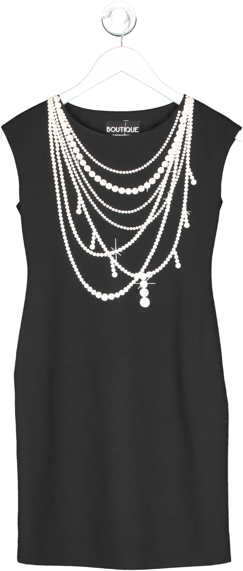 Black Moschino Boutique Pearl Necklace Print Crepe Dress UK 4