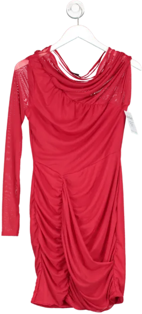 boohoo Red Plus Mesh One Sleeve Mini Dress UK 12