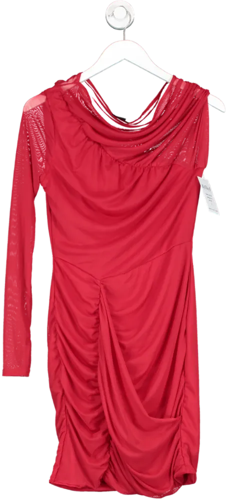 boohoo Red Plus Mesh One Sleeve Mini Dress UK 12