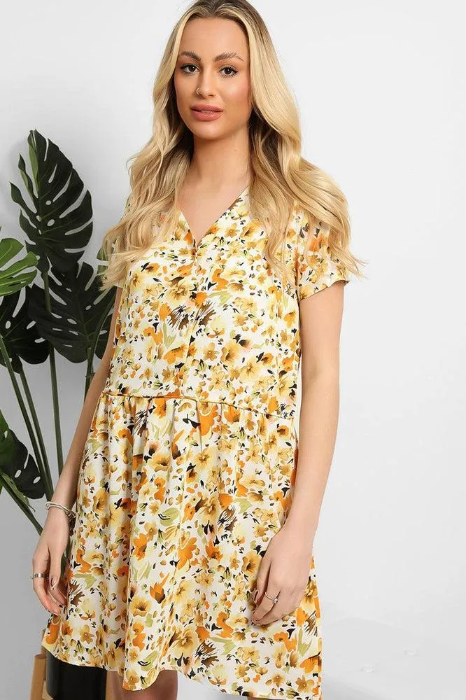 Buttoned Front Floral Print Dress