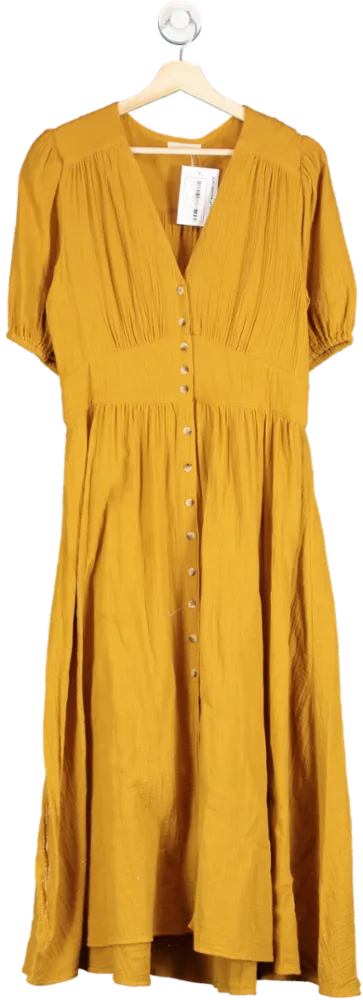 by Iris Yellow Cotton Midi Dress UK XS