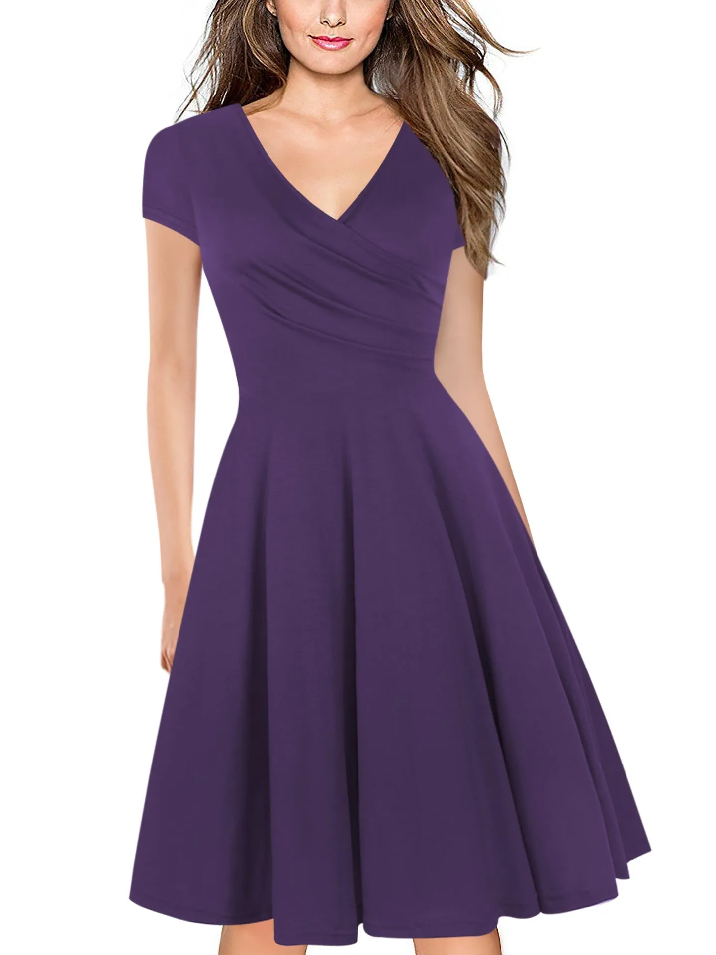 Cap Sleeve V-Neck Surplice Dress