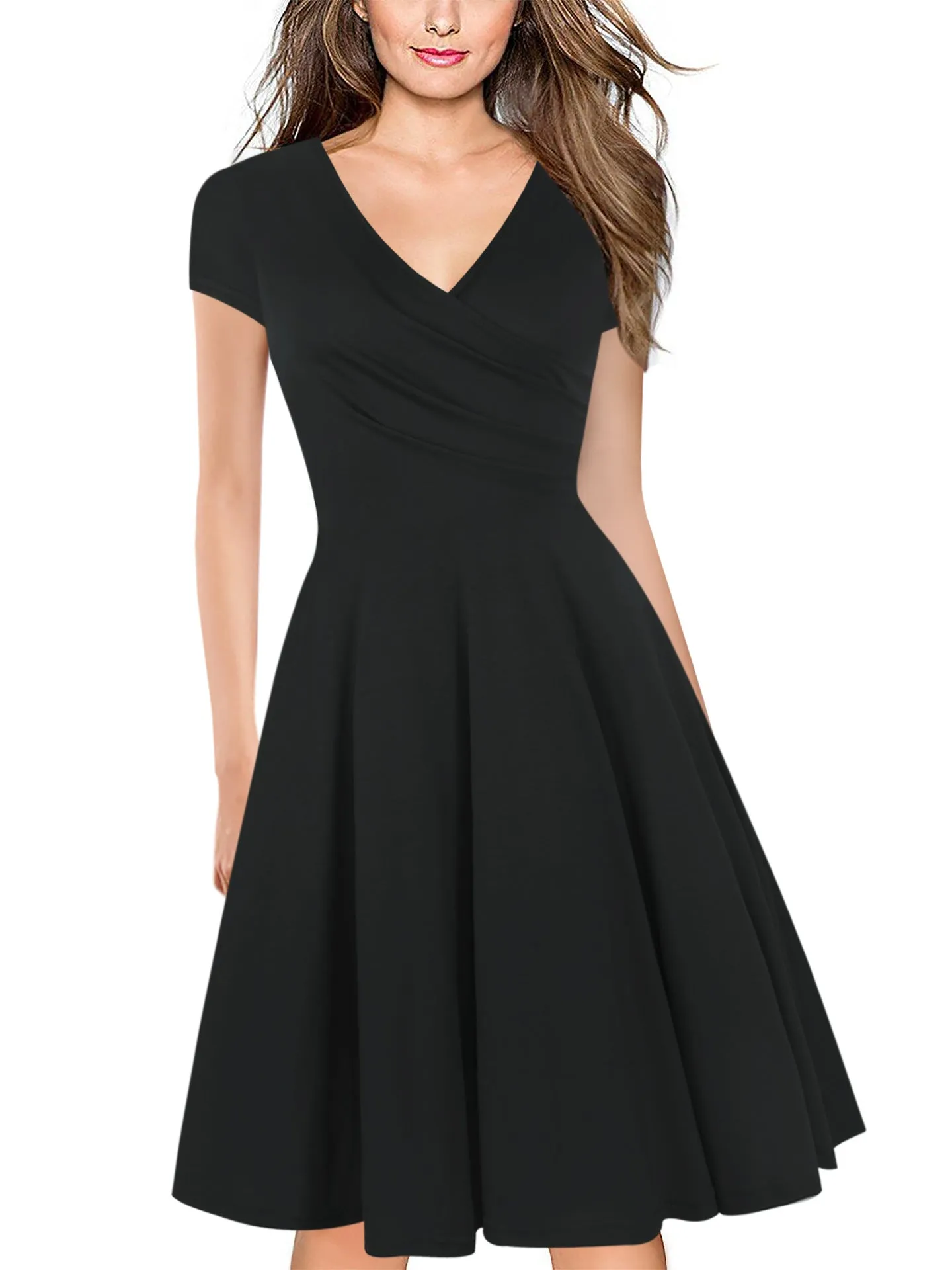 Cap Sleeve V-Neck Surplice Dress