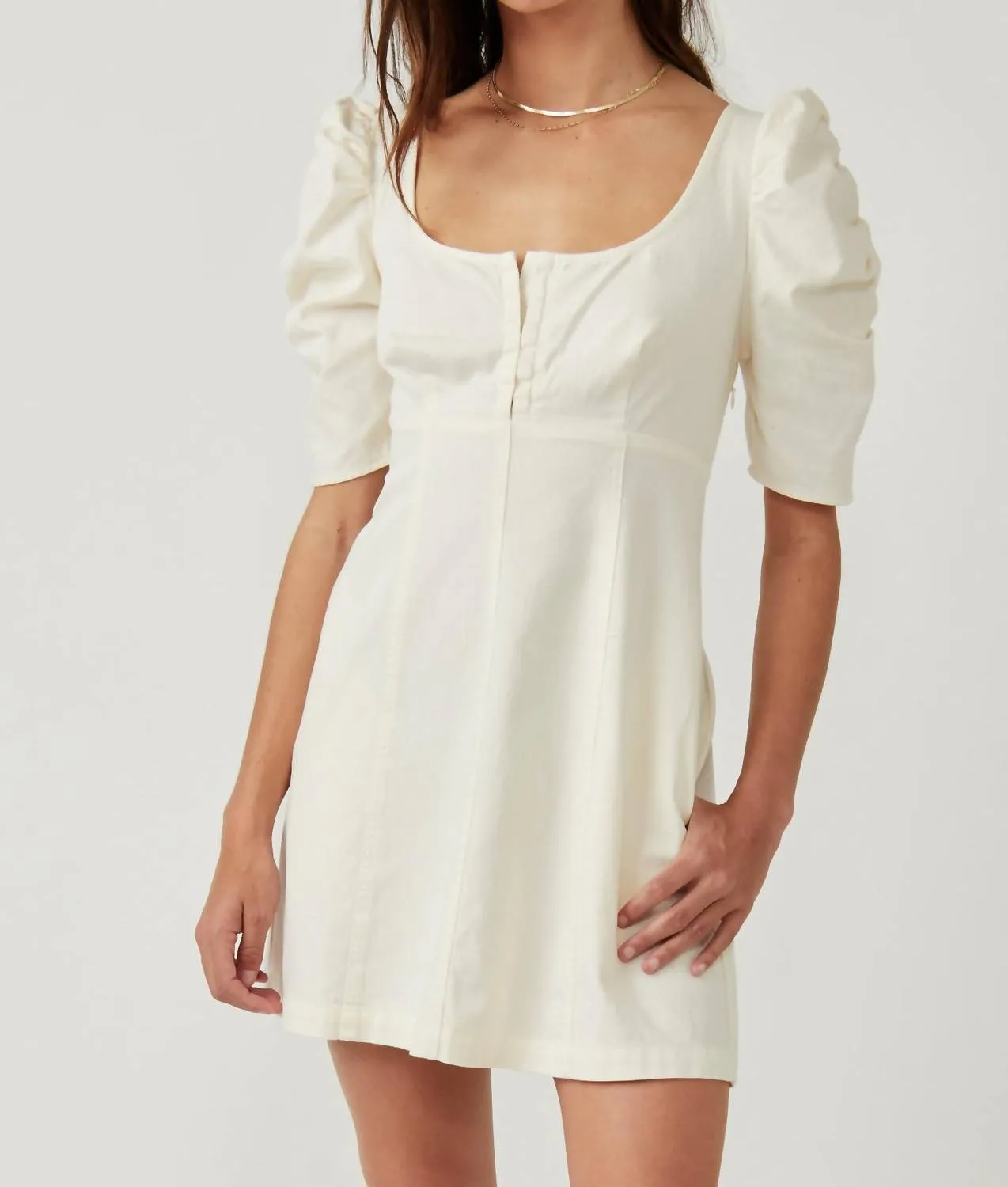 Cheyenne Denim Mini Dress In Ivory