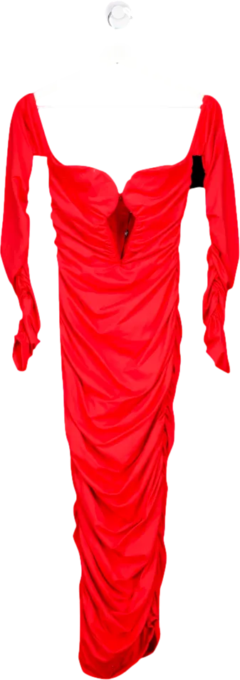 Club L Red Plunge Ruched Long Sleeved Midi Dress UK 8