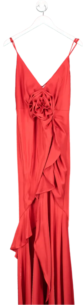 Coast Red Rose Detail Satin Maxi Dress UK 8