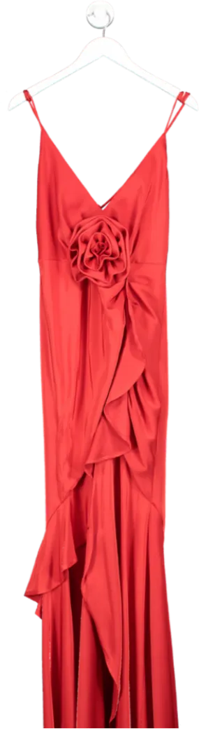 Coast Red Rose Detail Satin Maxi Dress UK 8