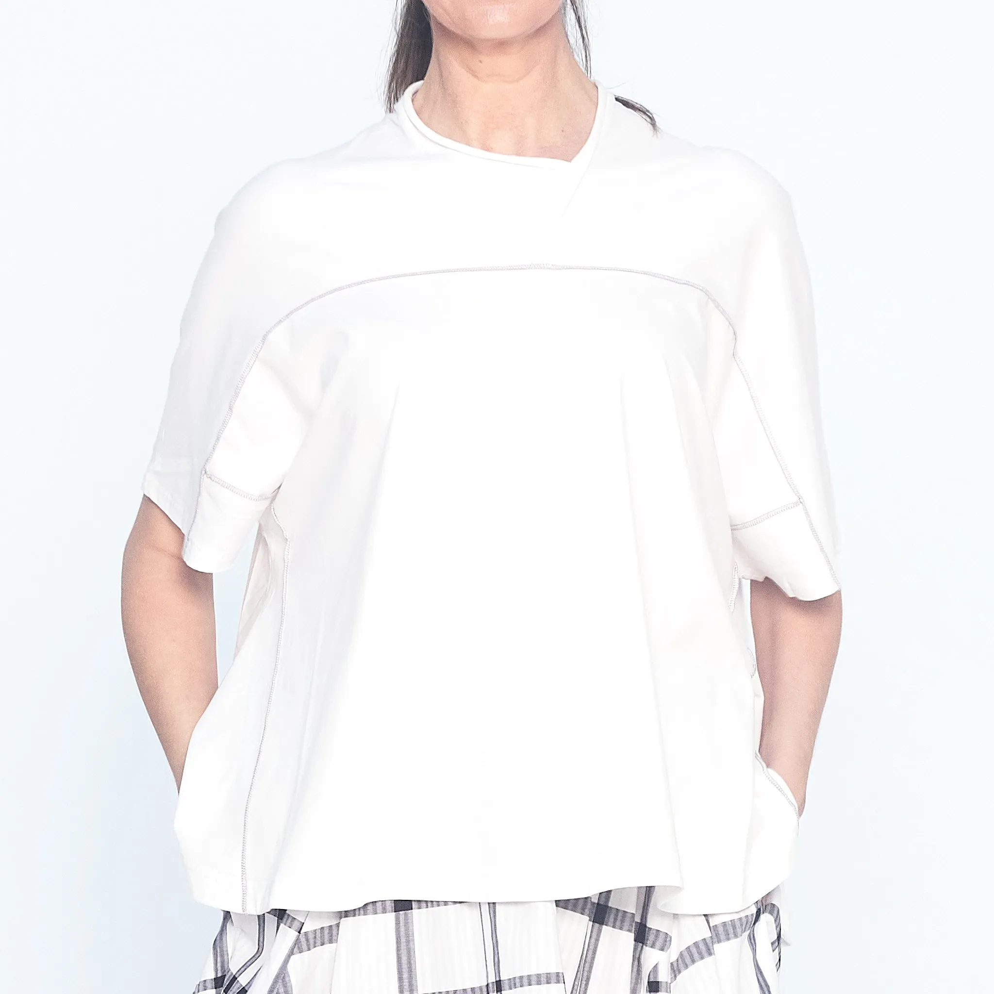 Contrast Seam Top in White