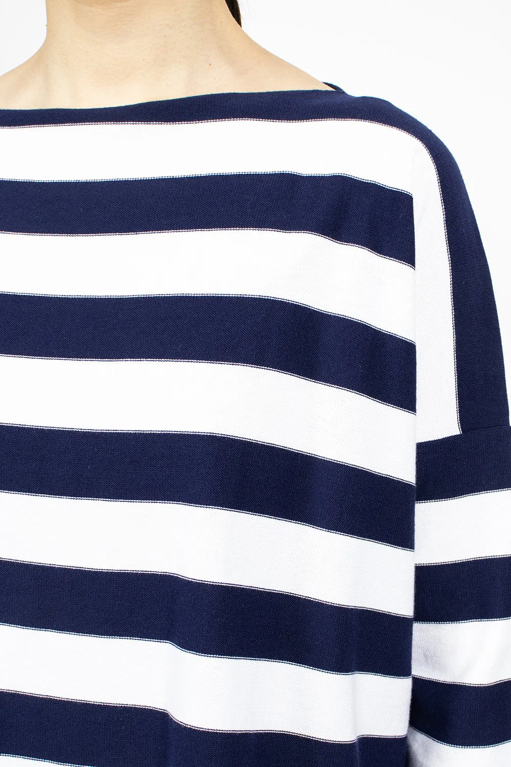 Cotton Boatneck Sweater Purple Blue/White