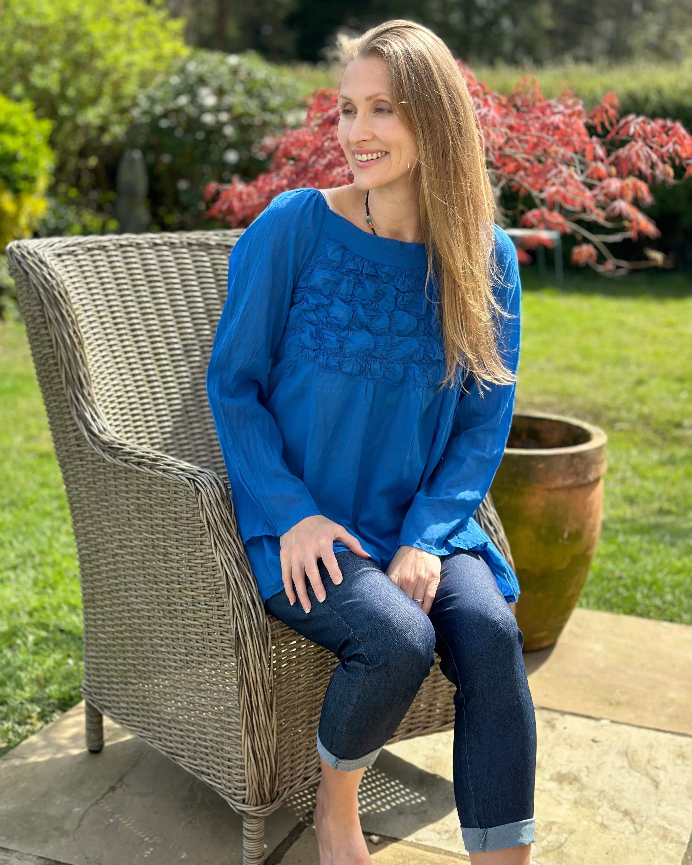 Cotton 'Bubble' Top - Cobalt Blue