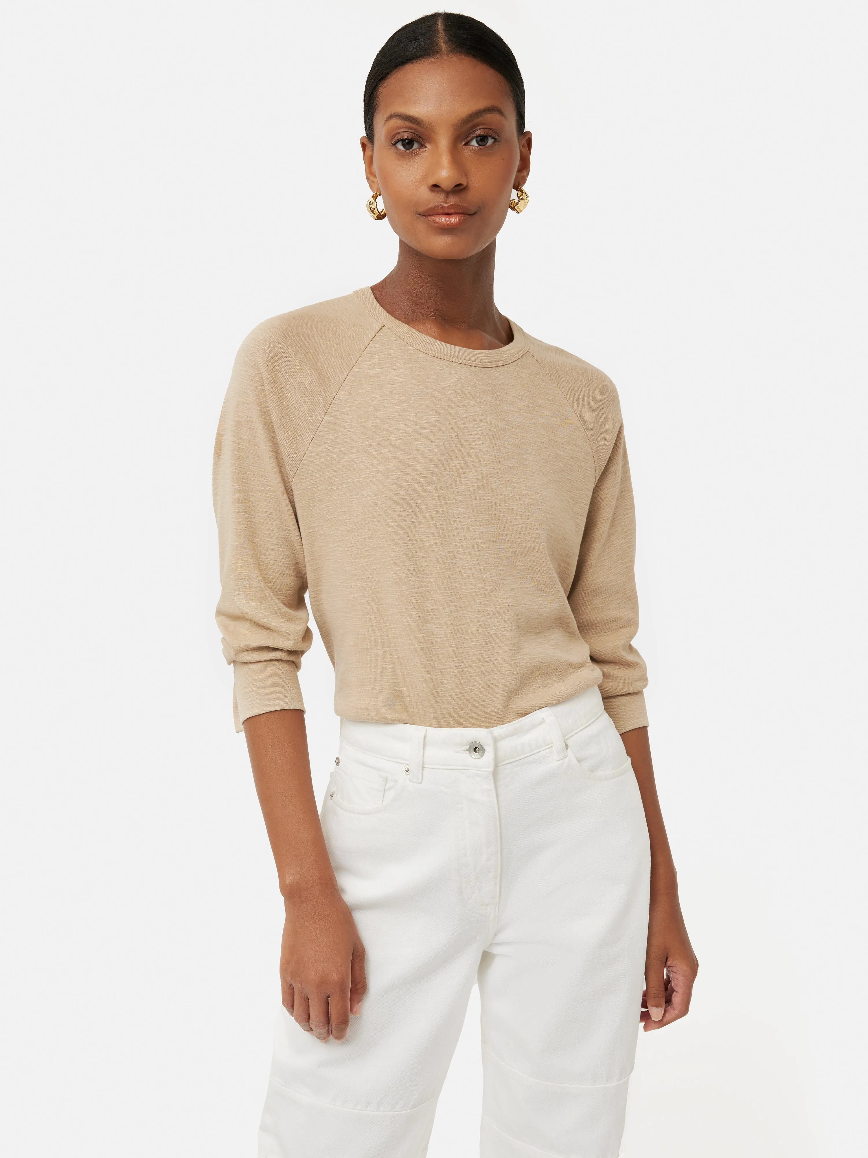 Cotton Luxe Raglan Tee | Beige