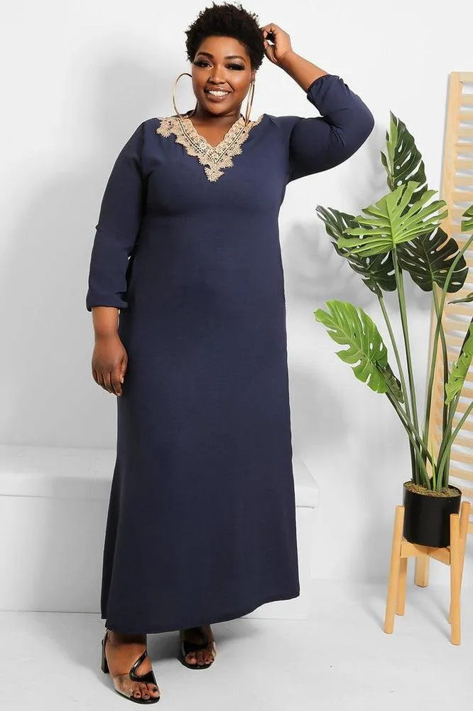 Crochet Lace Neckline Modest Dress