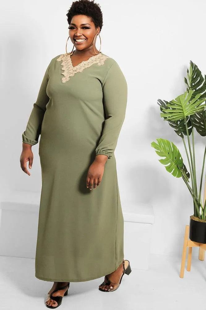 Crochet Lace Neckline Modest Dress