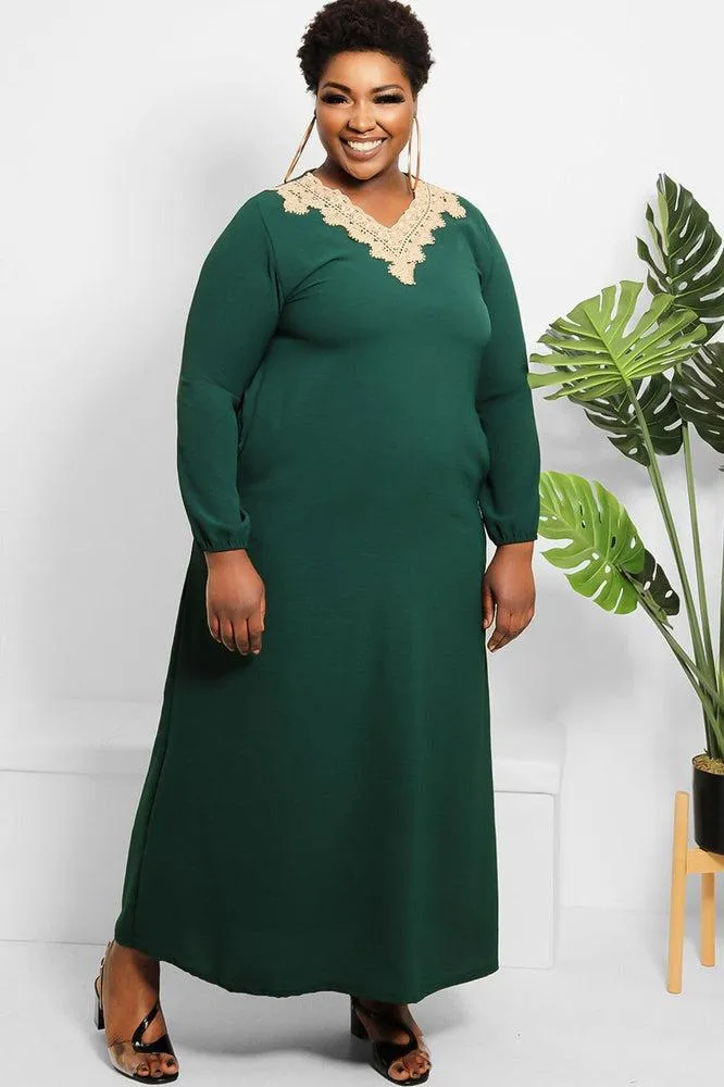 Crochet Lace Neckline Modest Dress