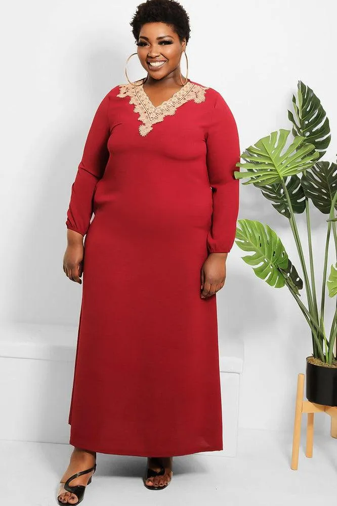 Crochet Lace Neckline Modest Dress