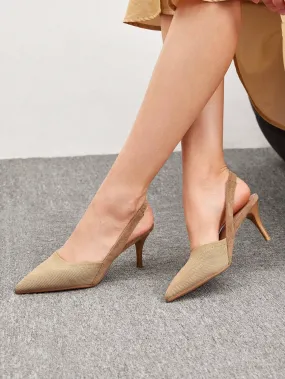 CUCCOO BASICS Woman Shoes Elegant Minimalist Point Toe Stiletto Slingback Beige Pumps For Summer Vacation Shoes Summer Sale Back To School Shoes College Student Shoes