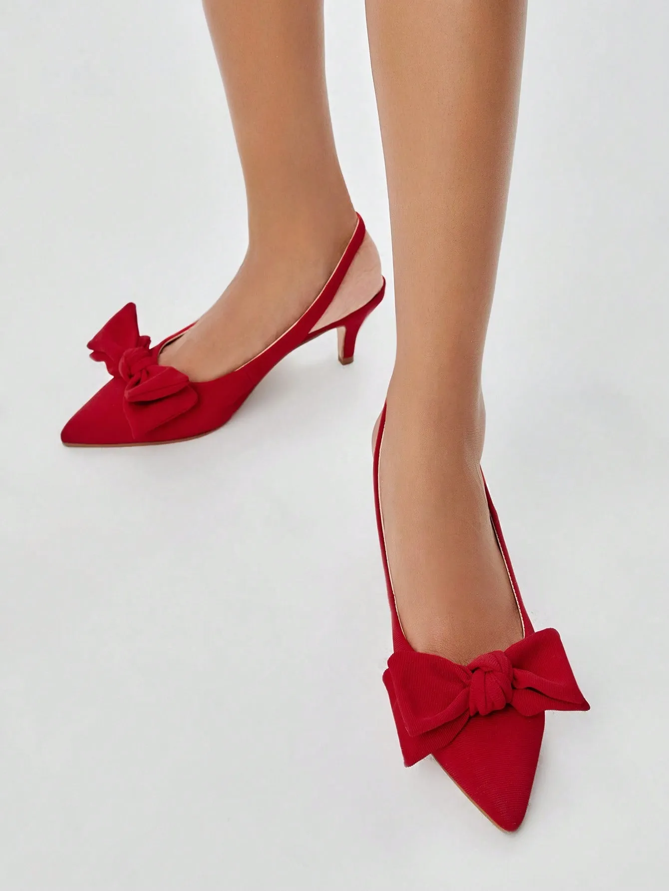 CUCCOO CHICEST Woman Shoes Bow Decor Point Toe Elegant Red Slingback Pumps For Summer Vacation Shoes Summer Sale Elegant Heels Back To School Shoes College Student Shoes