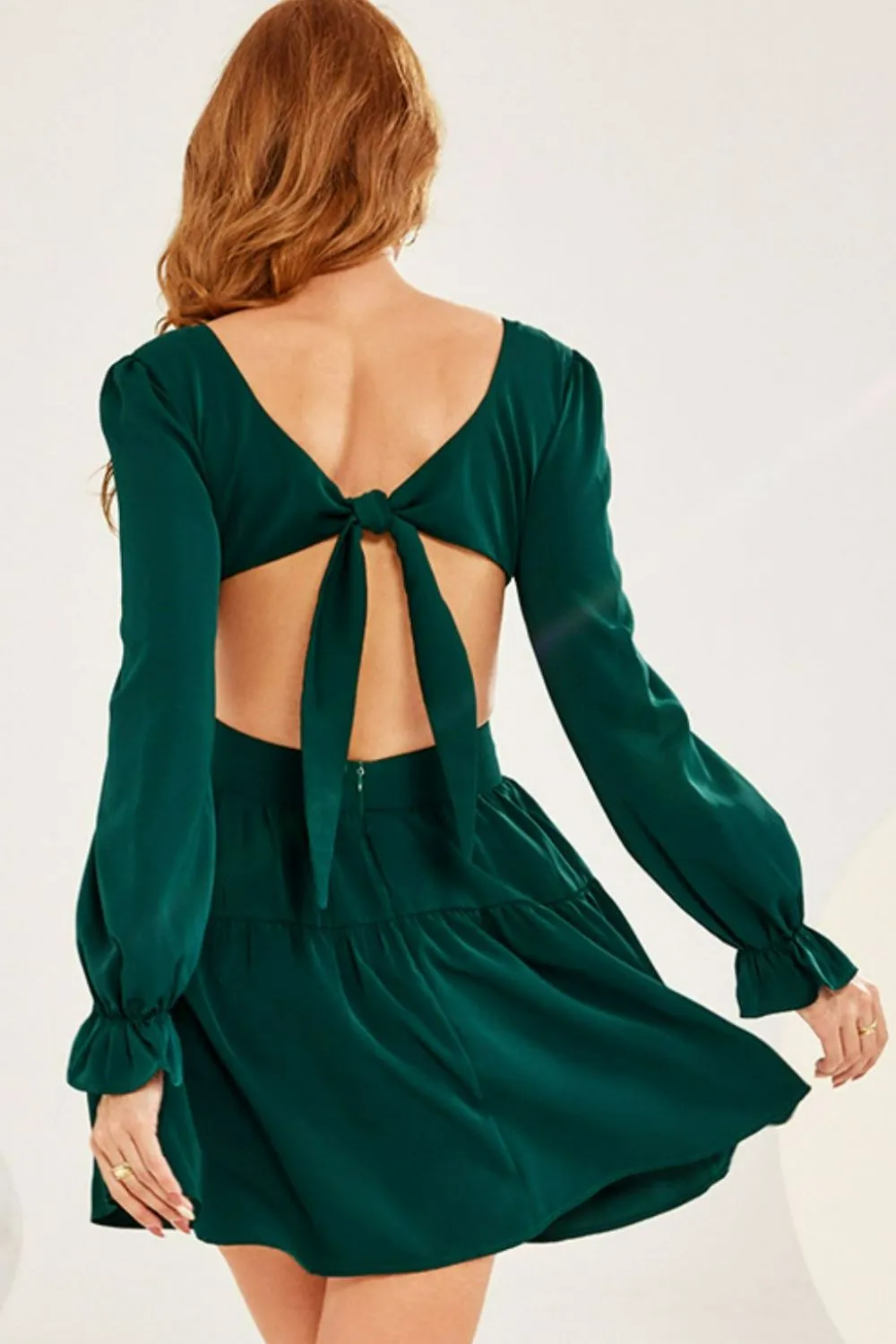 Cutout Tie-Back Plunge Tiered Mini Dress