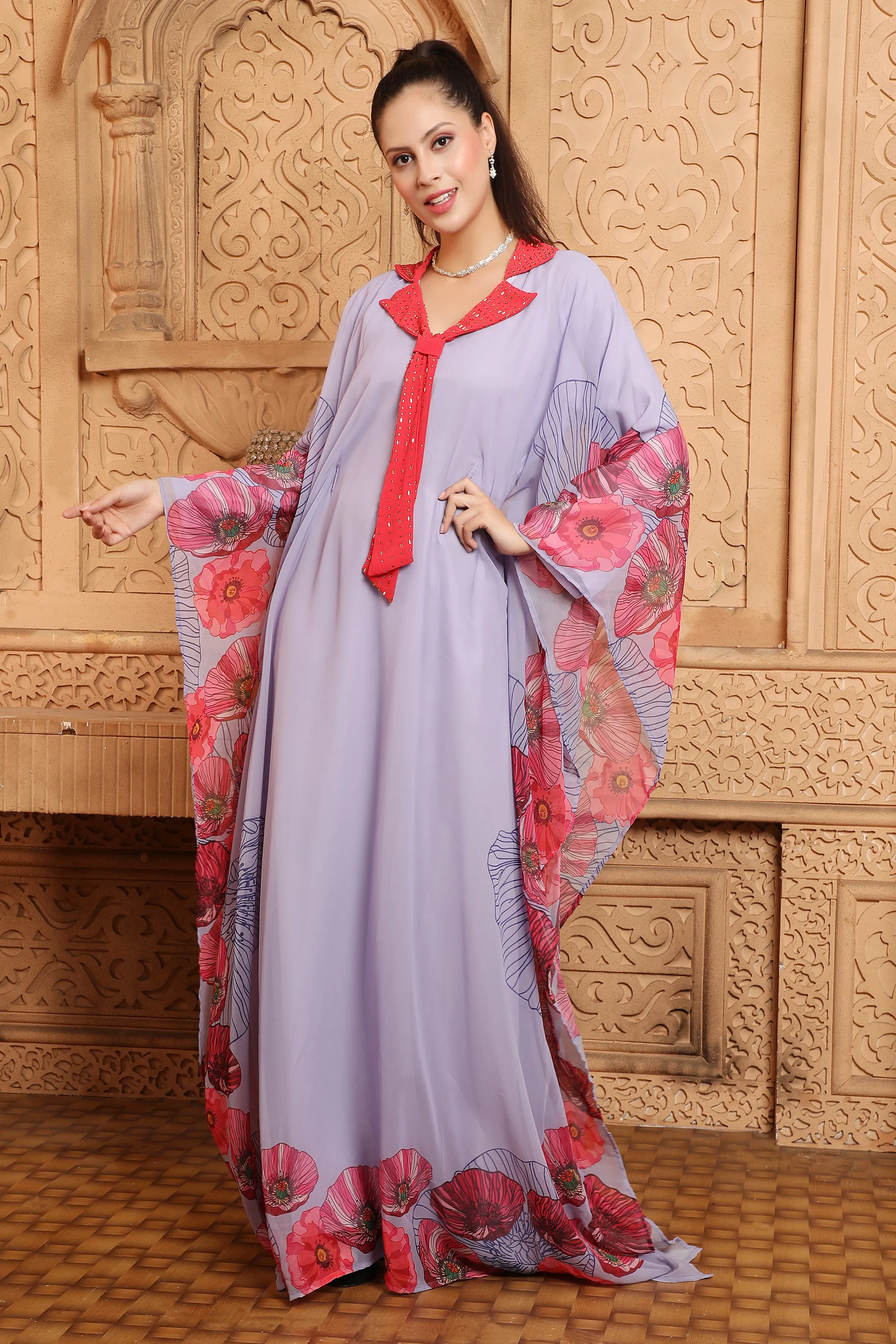 Digital Print Lavendar Kaftan Long Maxi Dress by Maxim Creation